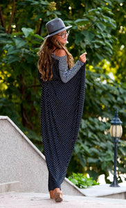 Draped knit one shoulder caftan dress