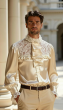 Load image into Gallery viewer, Ruffle-Trimmed Men's Silk Shirt With Lace Details Club Style Collar