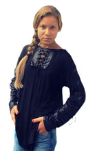 Load image into Gallery viewer, Loose- Fitting Jersey Top With Mesh Elements