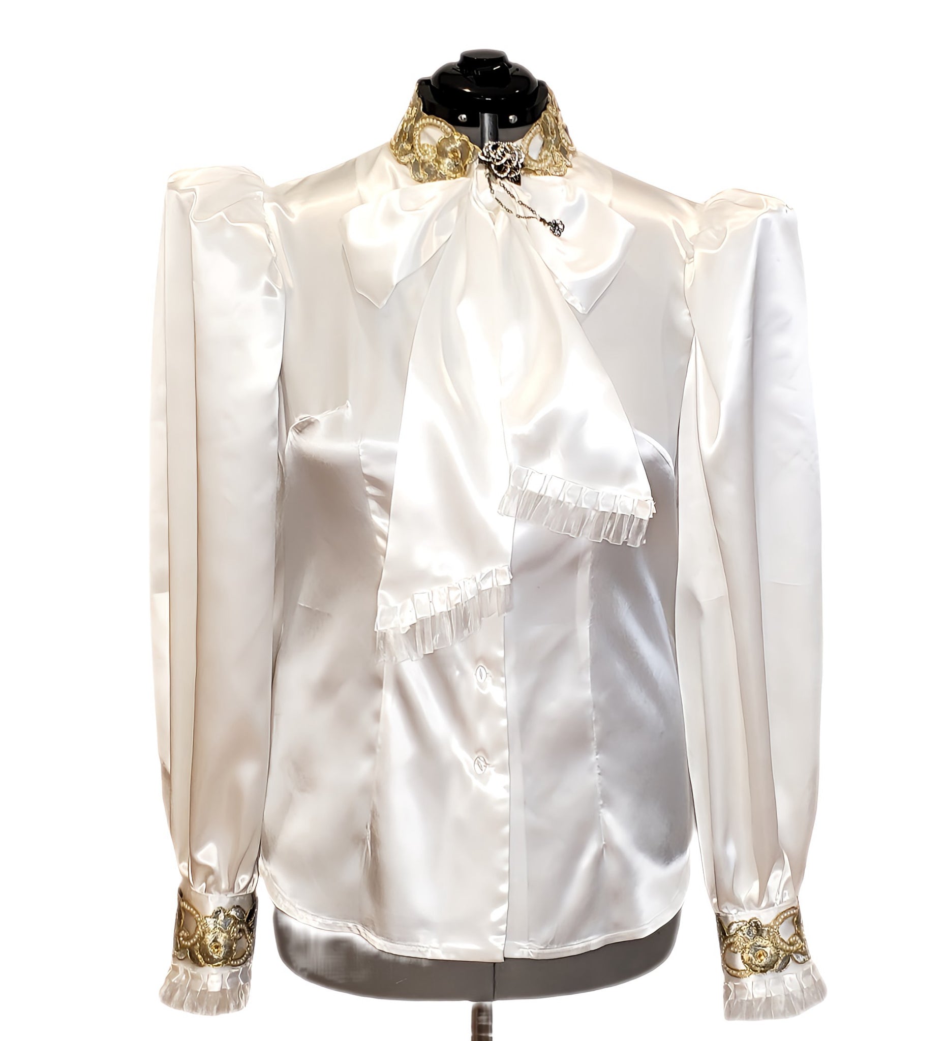 White satin blouse with bow hotsell