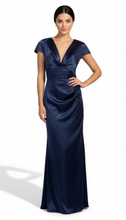 Load image into Gallery viewer, Draped Front Fishtail Satin Gown