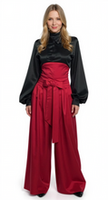 Load image into Gallery viewer, High-Rise Cotton Satin Palazzo Trousers In Tango Red Color