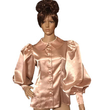 Load image into Gallery viewer, Peter-pan Collar Satin Puff Sleeve Blouse Shirt