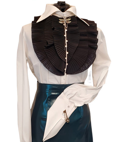 White & Black Cotton Ruffles Top