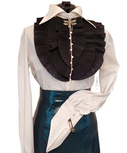 White & Black Cotton Ruffles Top