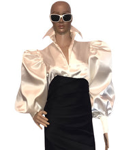 Load image into Gallery viewer, Cloose- Fitting Puff Sleeved Satin Blouse in XS S M L XL 2XL 3XL 4XL Sizes