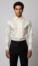 Load image into Gallery viewer, Ivory Ruffle Cotton &amp; Lace Men’s Dress Shirt In  Sizes S M L XL 2XL 3XL