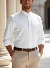 Load image into Gallery viewer, Men’s Organic Cotton Slim Fit Tuxedo Shirt With Banded Collar Ana French Cuffs