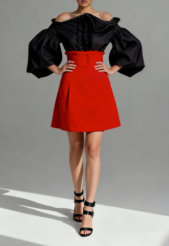 High Rise Cotton Satin Skirt