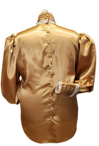 Gold Satin Pufff Blouse in Sizes Women XS S M L XL 2XL 3XL 4XL