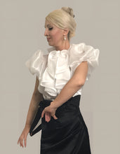 Load image into Gallery viewer, Frilled Satin&amp; Chiffon Bow Back Blouse