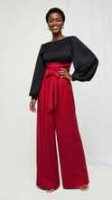 Load image into Gallery viewer, High-Rise Cotton Satin Palazzo Trousers In Tango Red Color