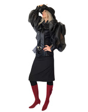 Load image into Gallery viewer, Sheer Ruched Sleeve Organza &amp; Satin  Bow Blouse