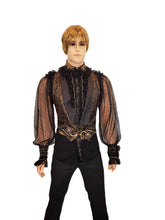 Load image into Gallery viewer, Black dotted mesh ruffled shirt in sizes msn S M L XL 2XL 3XL