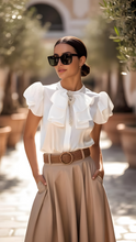 Load image into Gallery viewer, Frilled Satin&amp; Chiffon Bow Back Blouse