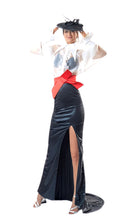 Load image into Gallery viewer, Bllack high waist shimering slit front skirt in women&#39;s sizes XS S M L XL 2XL 3XL