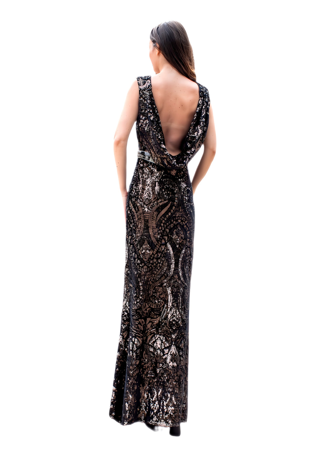 Backless Sequin Velvet Dress