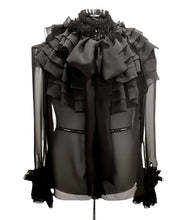 Load image into Gallery viewer, Black ruffled chiffon blouse in women&#39;s sizes XS S M L XL 2XL 3XL 4XL