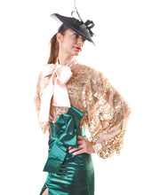 Load image into Gallery viewer, Balloon Sleeve Sequin Tiered Fringe Sheer Bow  Blouse
