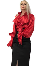 Load image into Gallery viewer, Ruffle Cascade Puff Sleeve Silk Charmeuse Shirt
