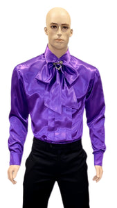 Purple Pleated Front Satin Dress Shirt