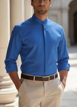 Load image into Gallery viewer, Men’s Organic Cotton Slim Fit Tuxedo Shirt With Banded Collar Ana French Cuffs