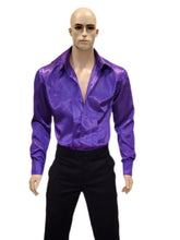 Load image into Gallery viewer, Purple Pleated Front Satin Dress Shirt