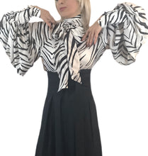 Load image into Gallery viewer, Pissy-Bow Zebra-Print Silk Georgette Balloon Sleeve Shirt