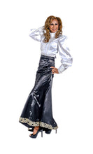 Load image into Gallery viewer, White semi fitting satin-lace puff blouse in sizes XS S M L XL 2XL 3XL 4XL