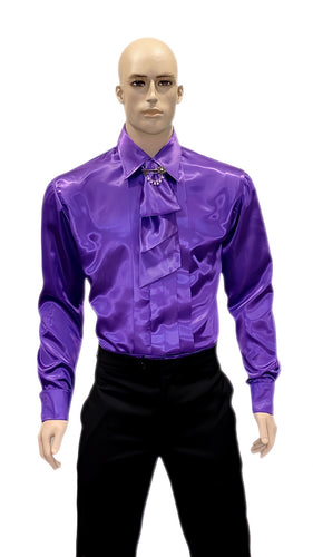 Purple Pleated Front Satin Dress Shirt