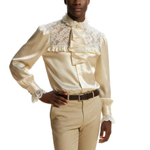 Load image into Gallery viewer, Ruffle-Trimmed Men's Silk Shirt With Lace Details Club Style Collar