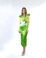 Load image into Gallery viewer, Chartreuse High Waist Satin Pencil Skirt in Sizes XS S M L XL 2XL 3XL