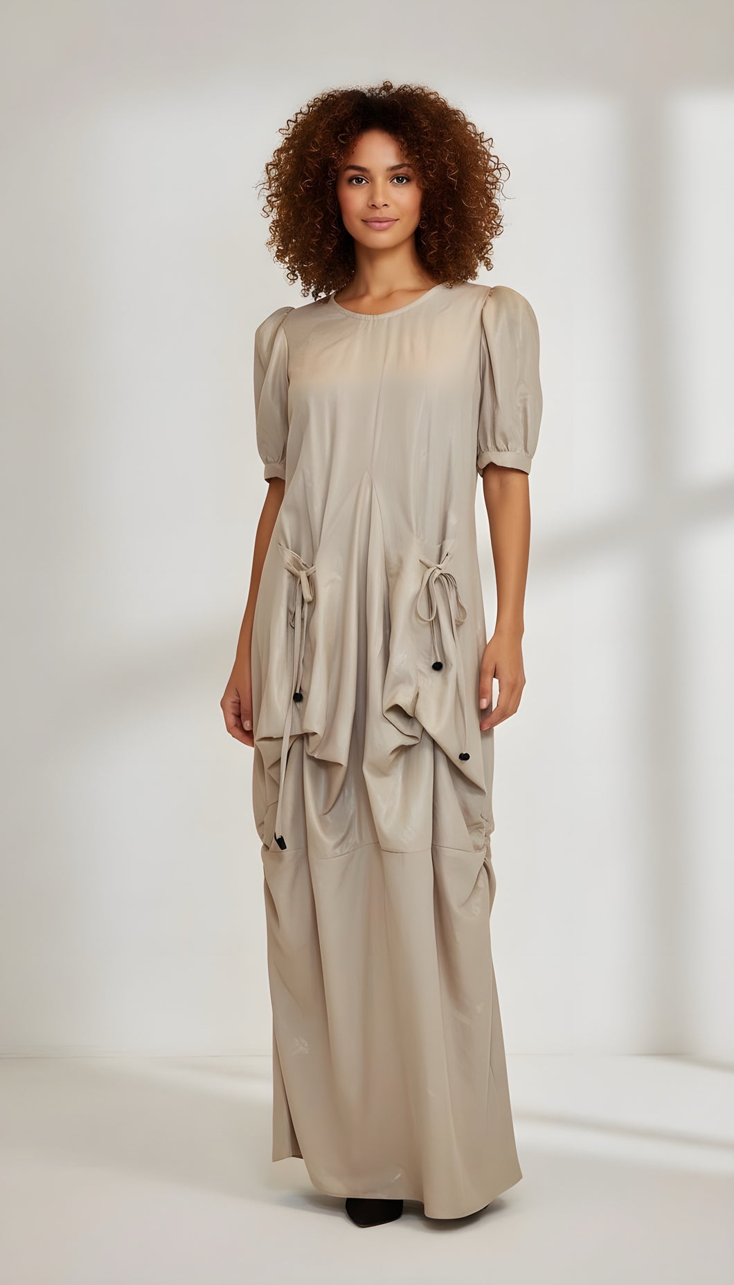 Linen Kaftan Dress With Draped Pockets