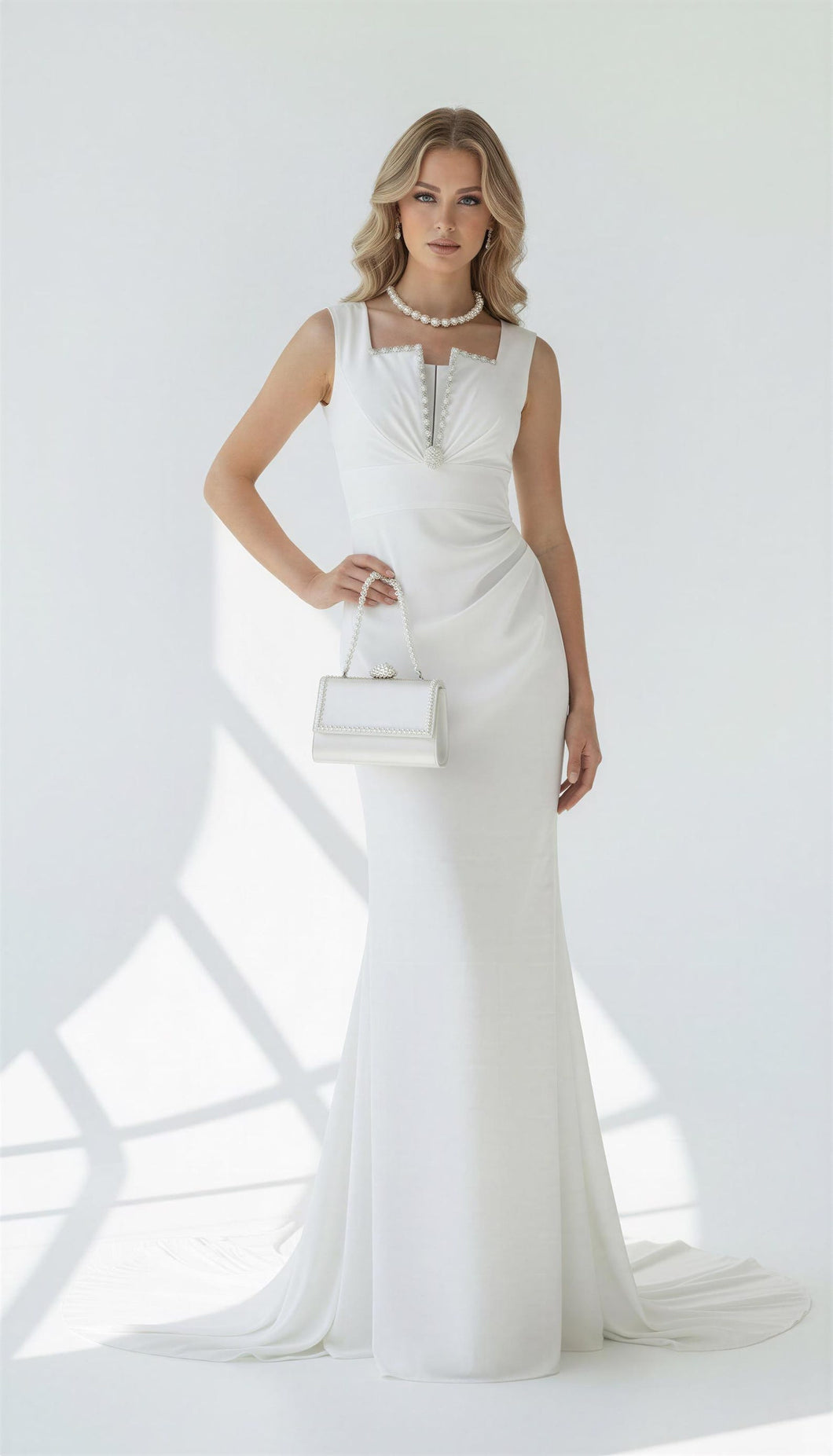 Cold Shoulder Silk Lace Back Wedding Dress