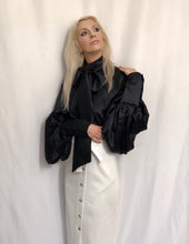 Load image into Gallery viewer, Raglan Puff Sleeve Silk Charmeuse Loose-Fitting Bow Blouse