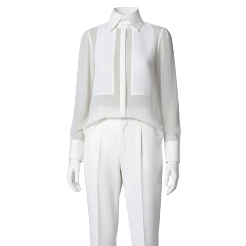 Loose Fitting Silk Organza Blouse With cotton Details Front