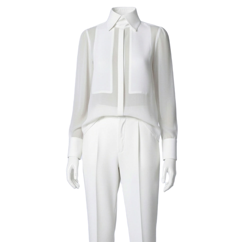 Loose Fitting Silk Organza Blouse With cotton Details Front