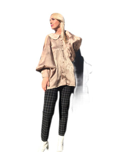 Cut-Out  Shoulder Silk Jaquard Blouse