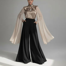 Load image into Gallery viewer, Chiffon Details Lapel Collar Silk Women’s Blouse