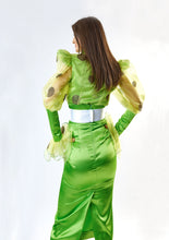 Load image into Gallery viewer, Chartreuse High Waist Satin Pencil Skirt in Sizes XS S M L XL 2XL 3XL