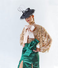 Load image into Gallery viewer, Balloon Sleeve Sequin Tiered Fringe Sheer Bow  Blouse