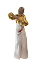 Load image into Gallery viewer, Gold Satin Balloon Sleeve Blouse