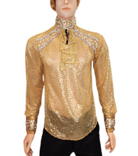 Load image into Gallery viewer, Gold Sequin Button Back Men&#39;s Shirt in Sizes S M L XL 2XL 3XL