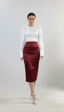 Load image into Gallery viewer, Chartreuse High Waist Satin Pencil Skirt in Sizes XS S M L XL 2XL 3XL