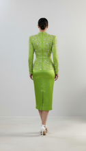 Load image into Gallery viewer, Chartreuse High Waist Satin Pencil Skirt in Sizes XS S M L XL 2XL 3XL