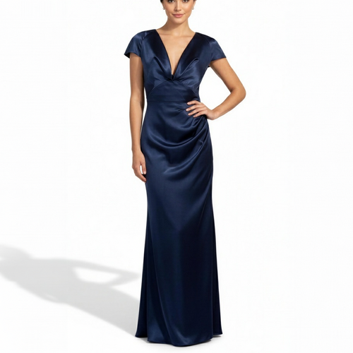 Draped Front Fishtail Satin Gown