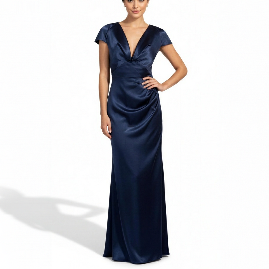 Draped Front Fishtail Satin Gown
