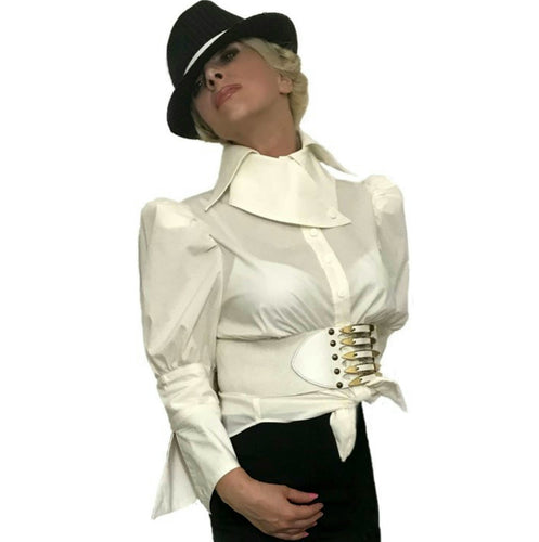 White Collar Details Cotton Puffy Blouse in SIZES XS S M L XL 2XL 3XL 4XL