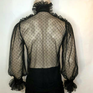 Black dotted mesh ruffled shirt in sizes msn S M L XL 2XL 3XL