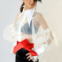 Load image into Gallery viewer, Pearl Ruffles Embelished Organza Blouse in Ivory